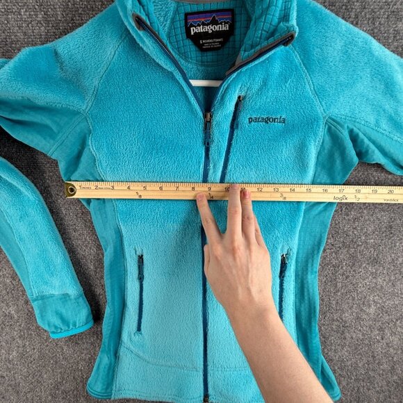 Patagonia Fleece Jacket Women Blue Fuzzy Soft Small Full Zip Pockets Logo Waffle - Picture 4 of 14